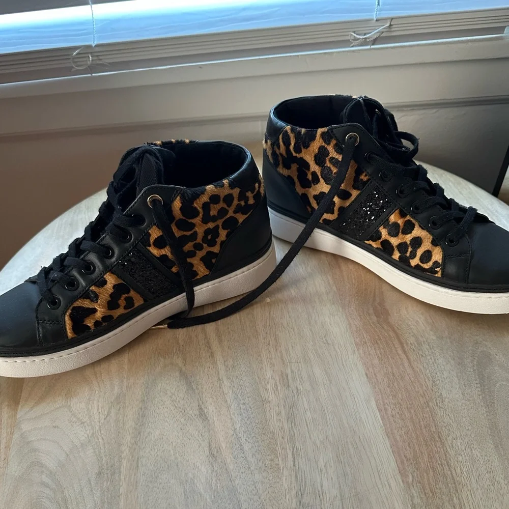 Michael Kors Leopard Print High-Top Sneakers in Black and Brown